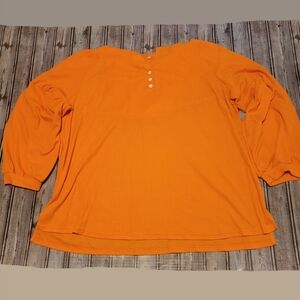 Women's V-Neck Hooded Henley Waffle Knit Orange Top Size 4X